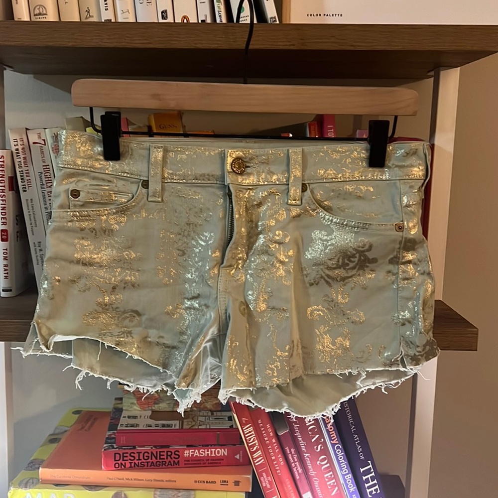 7 For All Mankind Cut Off Denim Metallic Shorts Size 26